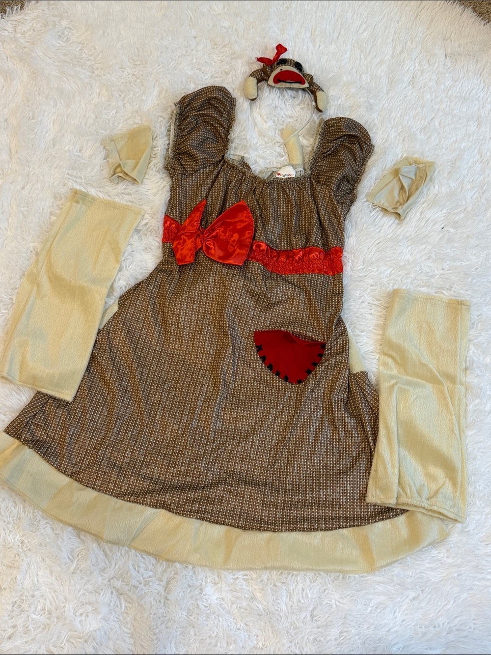Disguise Brown and Red Sock Monkey Costume Dress with Headband